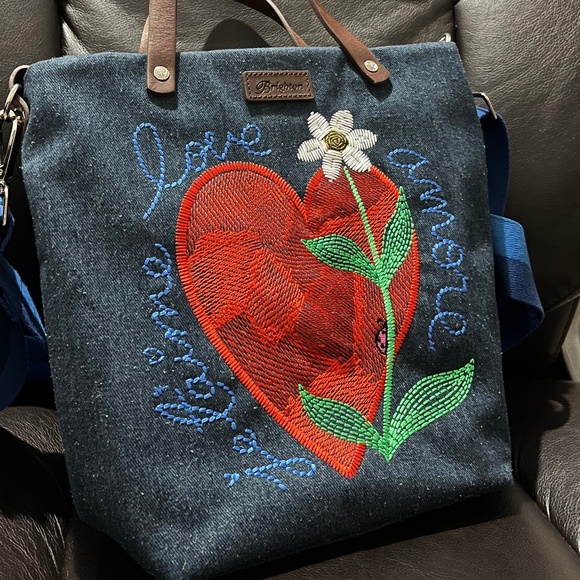 Brighton Multi Red Heart and Flower Embroidered 2-Way Top Handle Sling Bag - Picture 2 of 7